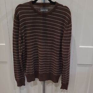 Aeropostale Men's Chocolate Striped Crewneck Sweater